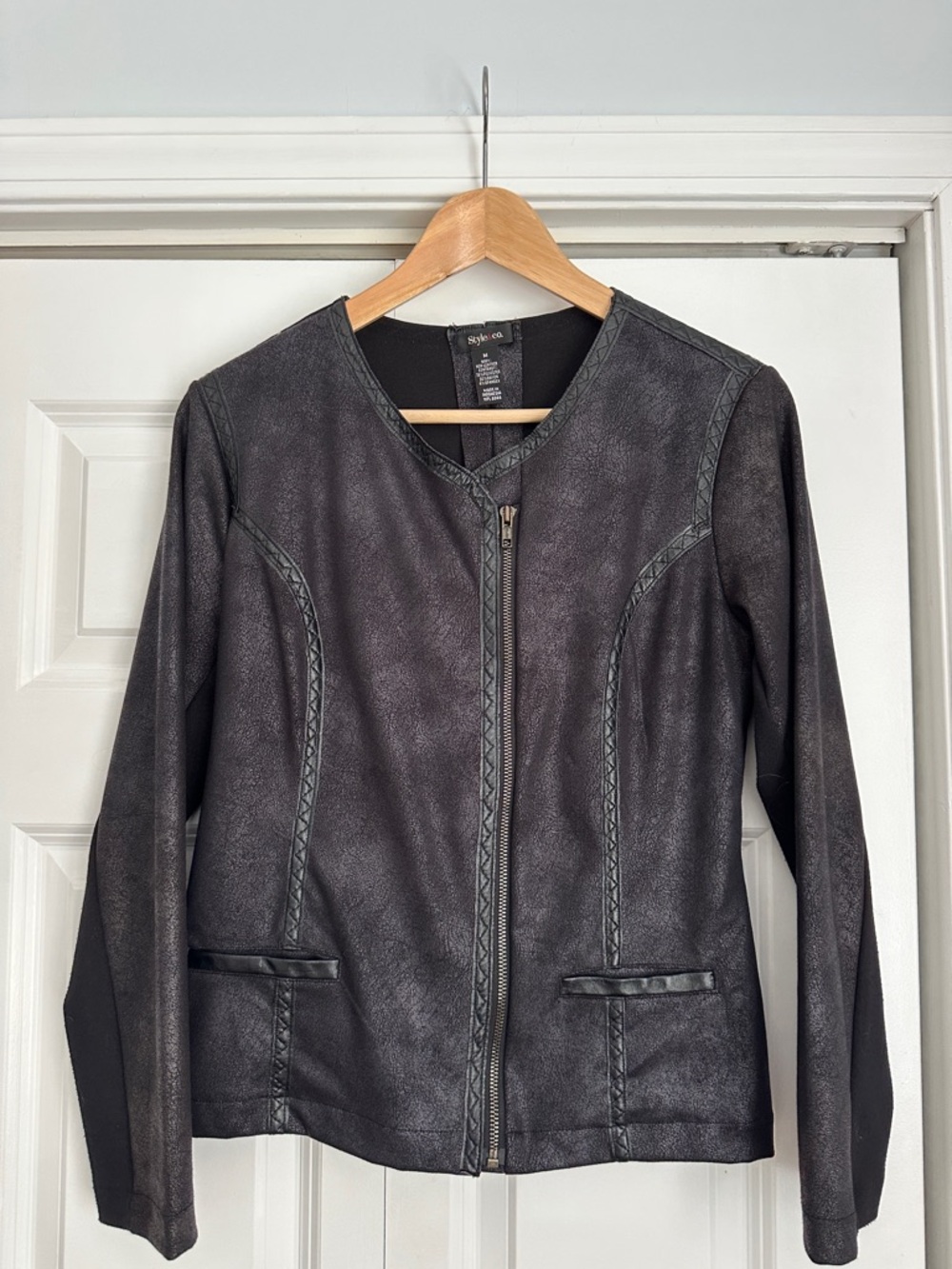 Style & Co. Charcoal Faux-Leather Zip Jacket